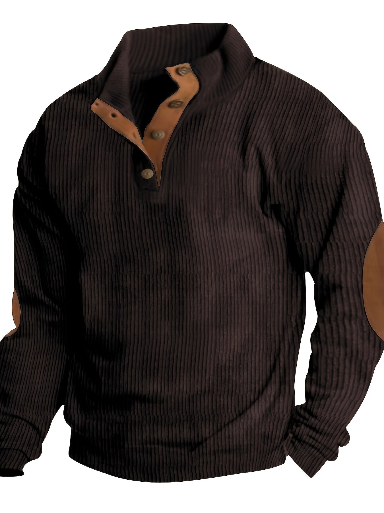 Casual Ribbed Men's Retro Color Block Comfy Long Sleeve Henley Shirt With Stand Collar, Fall Winter