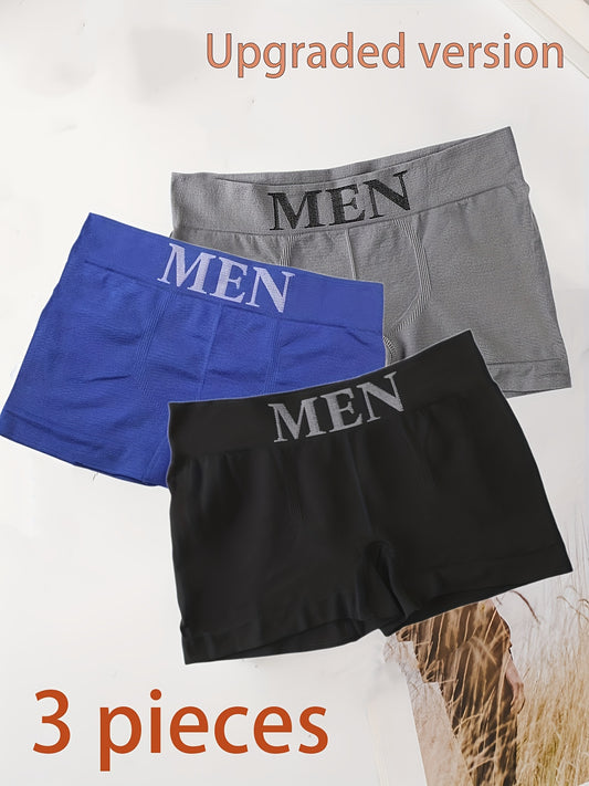 3pcs Men's Simple Solid Color Seamless Nude Boxer Briefs, Comfortable Breathable Sports Underwear For Youth, One Size (S\\M\\L\\)( Smaller Size )