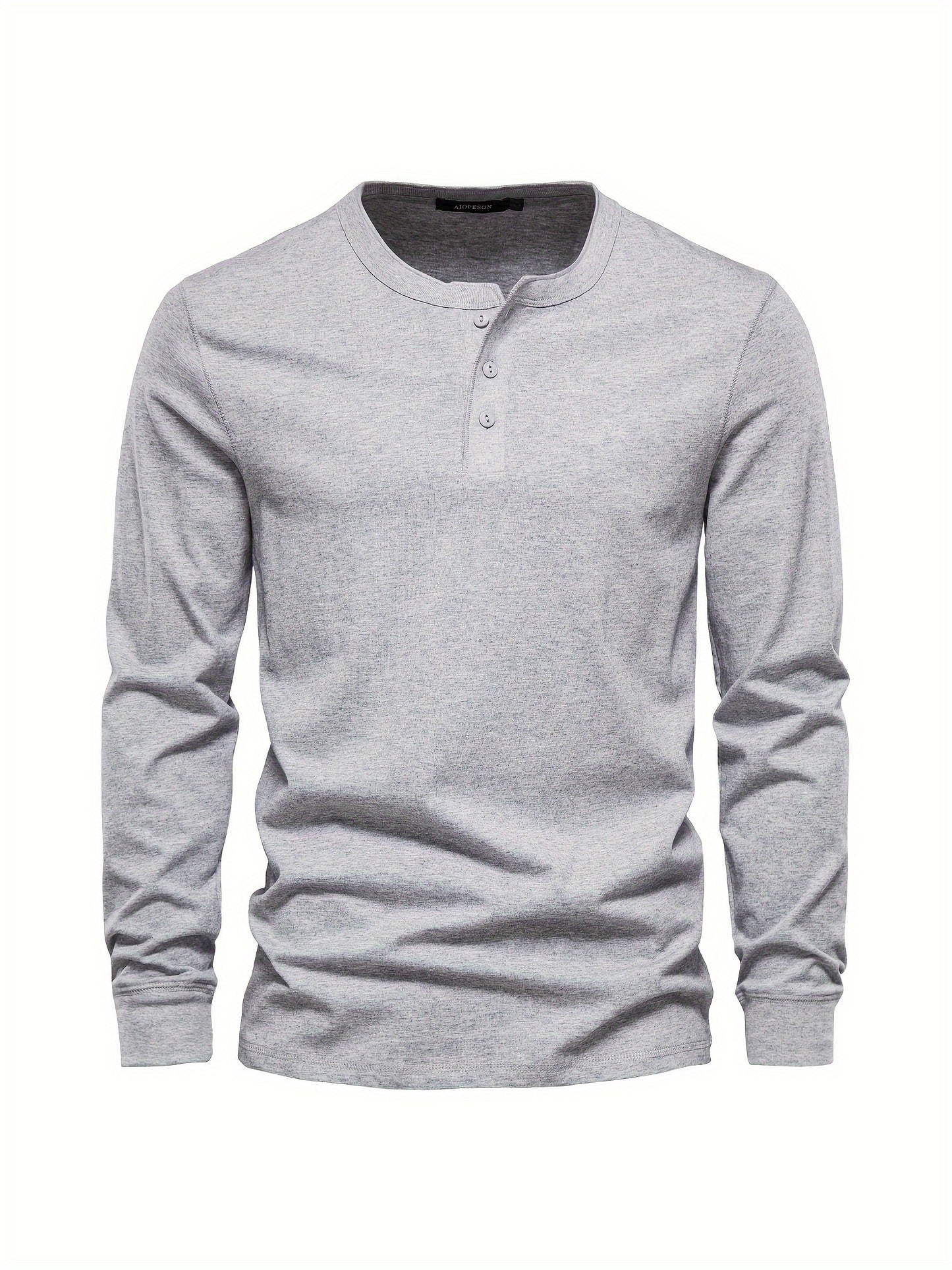 Men's Henley Collar Long Sleeve Cotton T Shirt