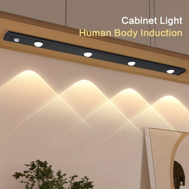 1pc LED Cabinet Light With Motion Sensor, Ultra Thin Human Body Induction Intelligence LED Lamp For Kitchen Counter Bedroom Wardrobe