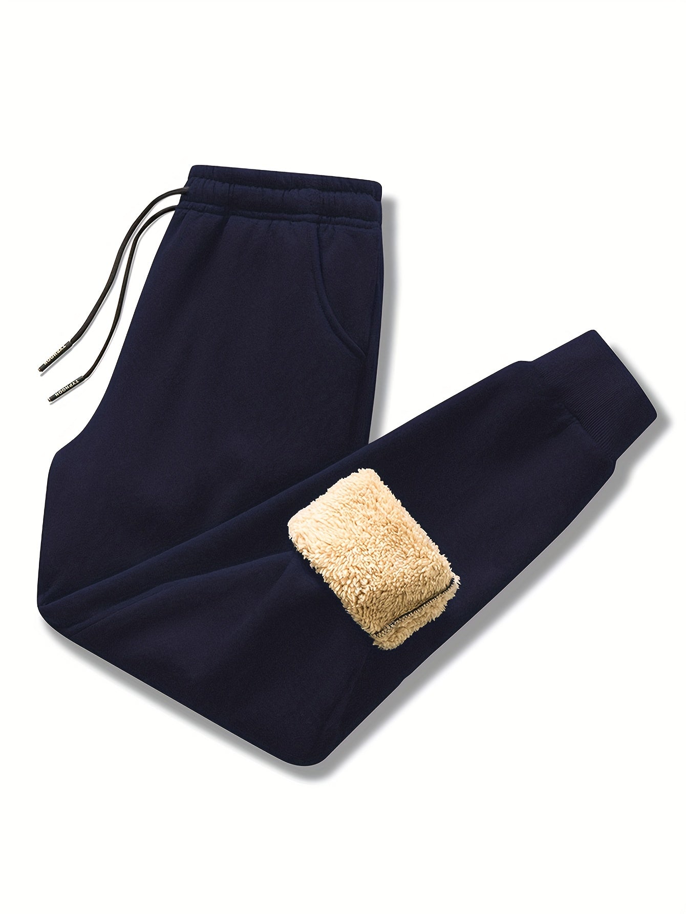 Calças cortadas de malha quente de lã espessa masculina com cordão calças esportivas casuais simples cor sólida moda com bolsos