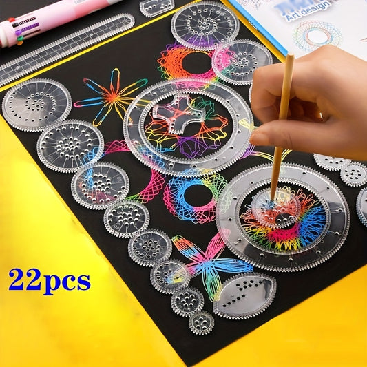 22pc Variety Flower Ruler Set: Create Stunning Spiral Drawings with Transparent Magic Templates!