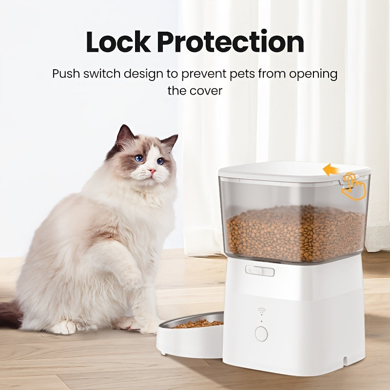 ROJECO Automatic Cat Feeder, 2L\u002F68oz WiFi Automatic Cat Food Dispenser With App Control, Timed Cat Feeder With Stainless Steel Bowl & Dual Power Supply, 1-6 Meals, No Adapter Included