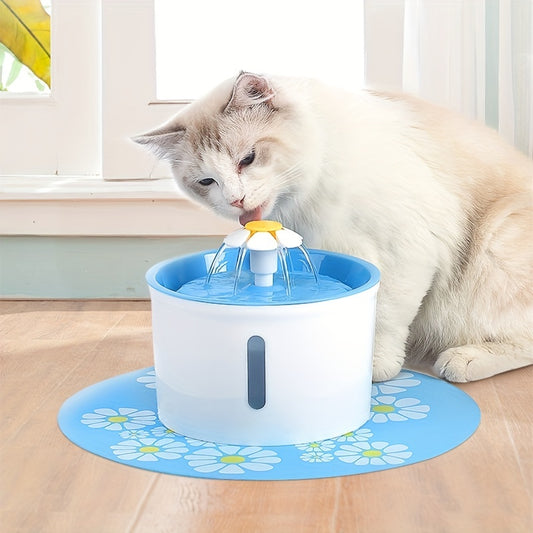 1.6L Round Pet Water Fountain Automatic Circulation Cat Water Dispenser With Mat, USB Rechargeable Cat Water Container For Indoor Cats