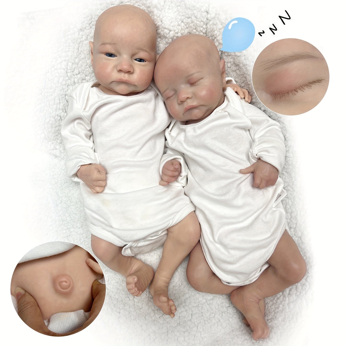 17.72inch Soft Silicone Reborn Baby Dolls - Sleeping Boy & Awake Girl - Perfect Family Gift! , Halloween\u002FThanksgiving Day\u002FChristmas gift