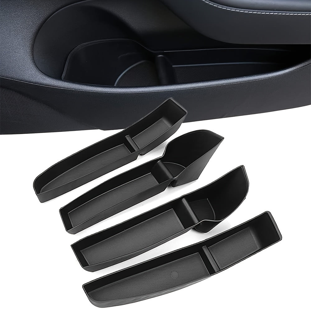 YITUMU Car Door Side Storage Box For Tesla Model 3 2017-2023 Side Door Storage Organizer Tray, TPE Material, Black, 4 Pieces