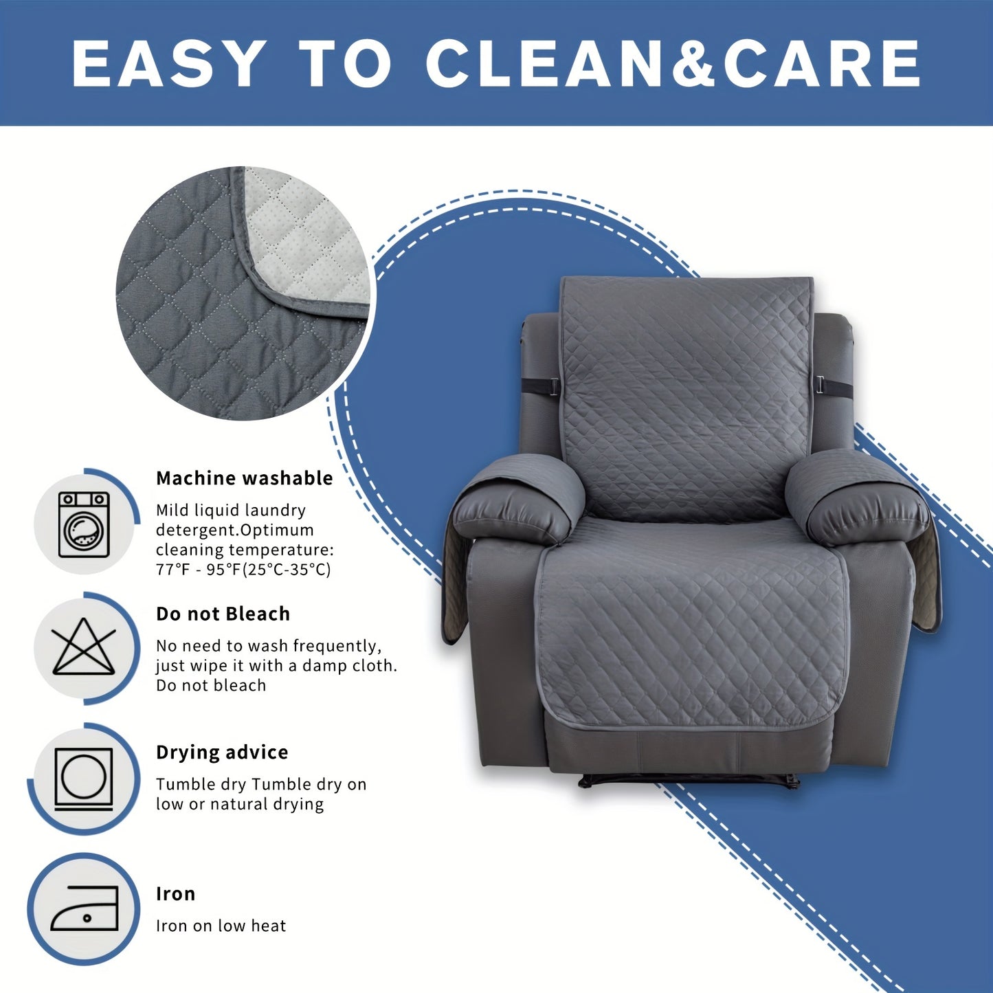 1PC Waterproof Recliner Sofa Cover, sofa slipcover, Non-slip Chair Cover, Furniture Protector For Bedroom Office Living Room Home Decor Washable Couch Cover For Dog