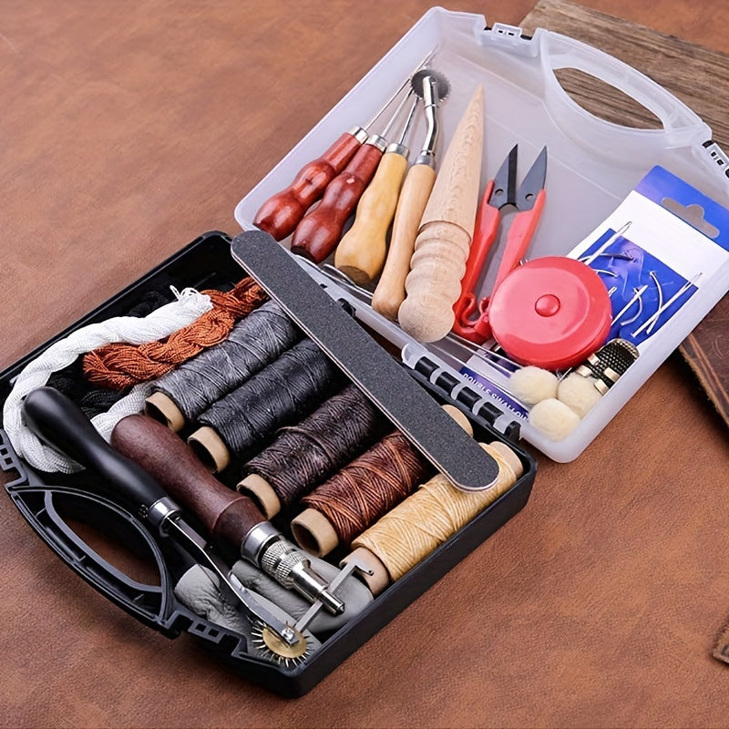 1set Leather Craft Tools Leather Working Tools Kit With Storage Bag Leather Carving Tools Leather Craft Making For Cutting Punching Sewing Carving Stamping Leather Tooling Kit