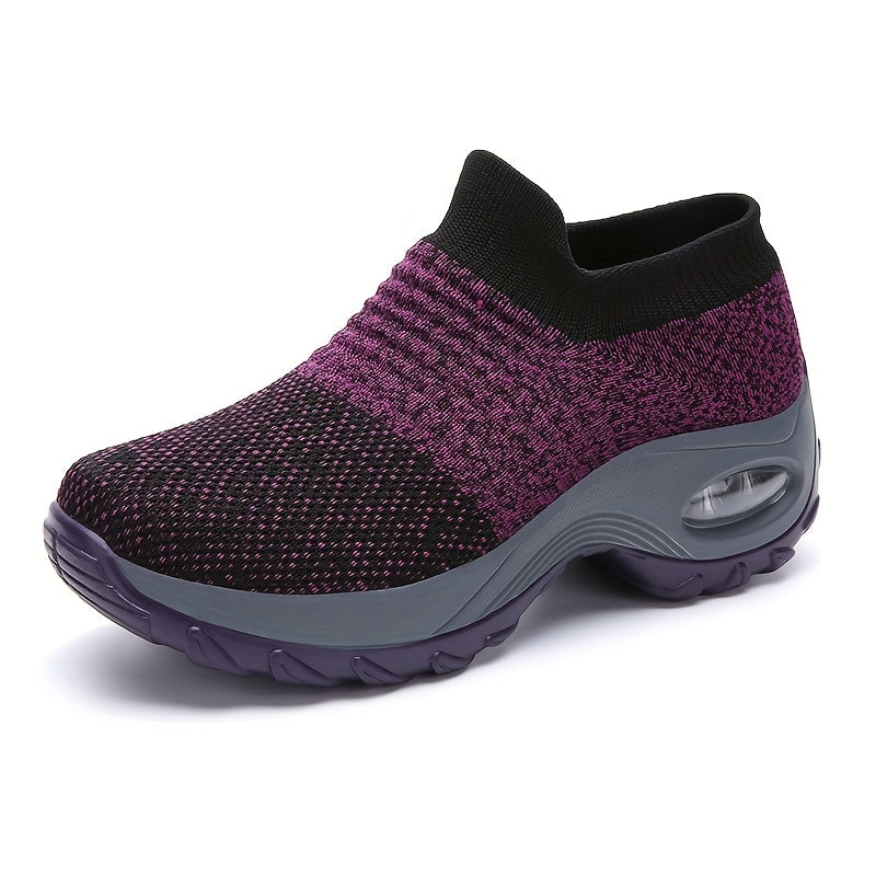 Women's Breathable Knit Sneakers, Comfortable Low Top Slip On Shoes, Women's Air Cushion Shoes