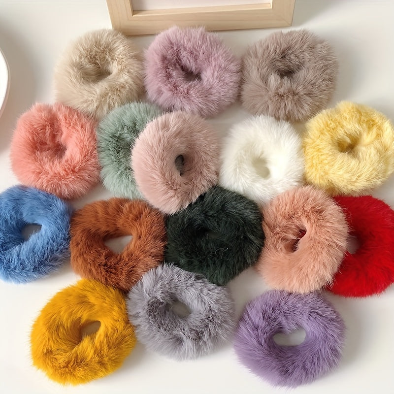 16 Pcs Fuzzy Hair Scrunchies Soft Knit Hair Elastic Band For Women Party Daily Hair Accessories Cute Autumn Winter Hair Styling Decoration For Women Girls