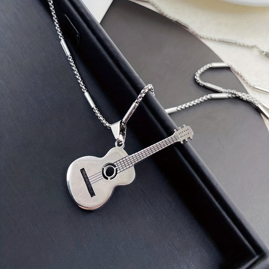 Guitar Necklace Pendant Titanium Steel Necklace Creative Music Gifts Accessories