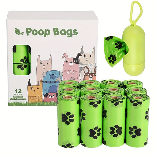180pcs\u002F12 Rolls Pet Poop Bags, With 1pc Dispenser, Portable Pet Cleaning Supplies, Cleaning Tools