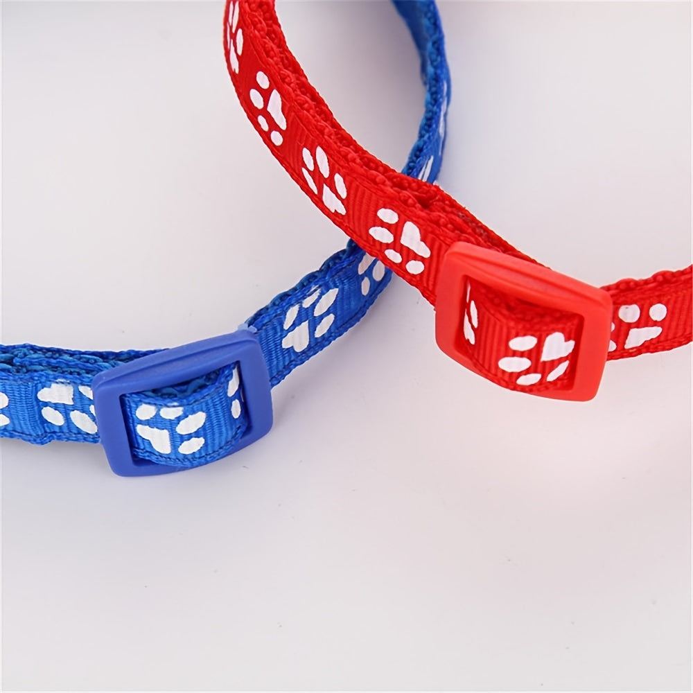 10pcs collar de parche para mascotas con campana-colores vibrantes, impresión de un solo pie y diseño de impresión de la pata, adecuado para perros y gatos