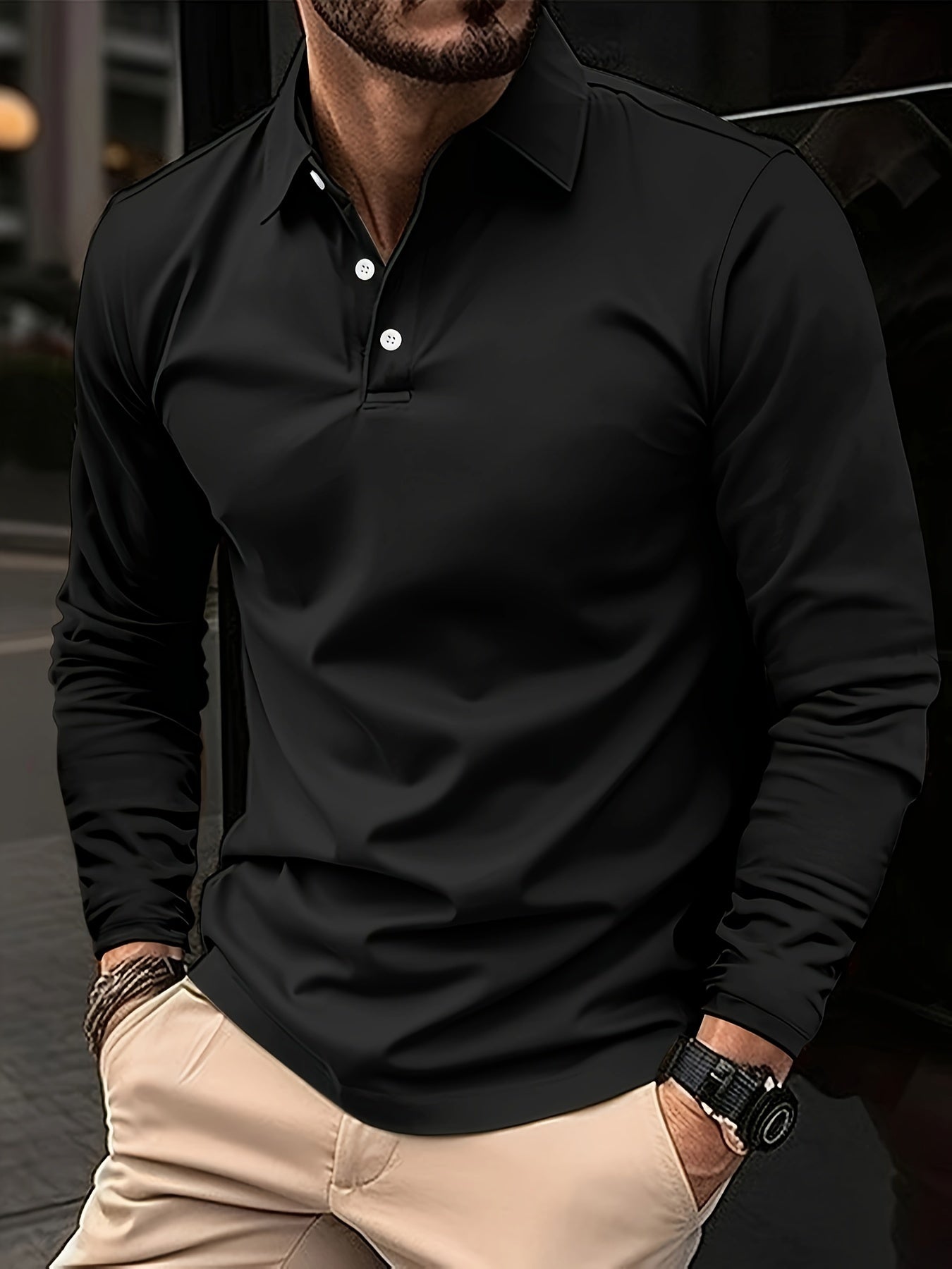 Men's Casual V-Neck Long Sleeve Rugby Shirt For Winter Autumn, Men's Clothing As Gift