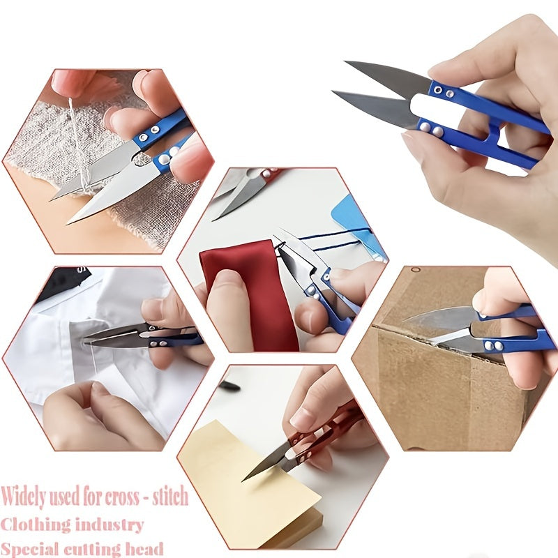 Tijeras de coser en U, minicortadoras de hilo pequeñas, ideal para puntadas, manualidades y suministros de bricolaje (colores aleatorios)