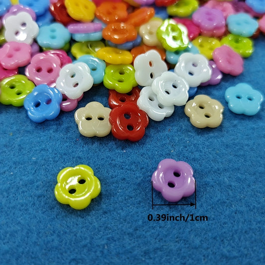 100pcs Mixed Colors 10mm Flower Shape Plastic Buttons Children's Apparel Sewing Accessories DIY Crafts