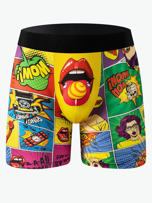 1pc Sexy Lips Print Ropa interior de hombre, pantalones cortos de boxeador elásticos cómodos y transpirables, día de San Valentín, ultrafinos para correr deportes Fitness Boxer Trunks