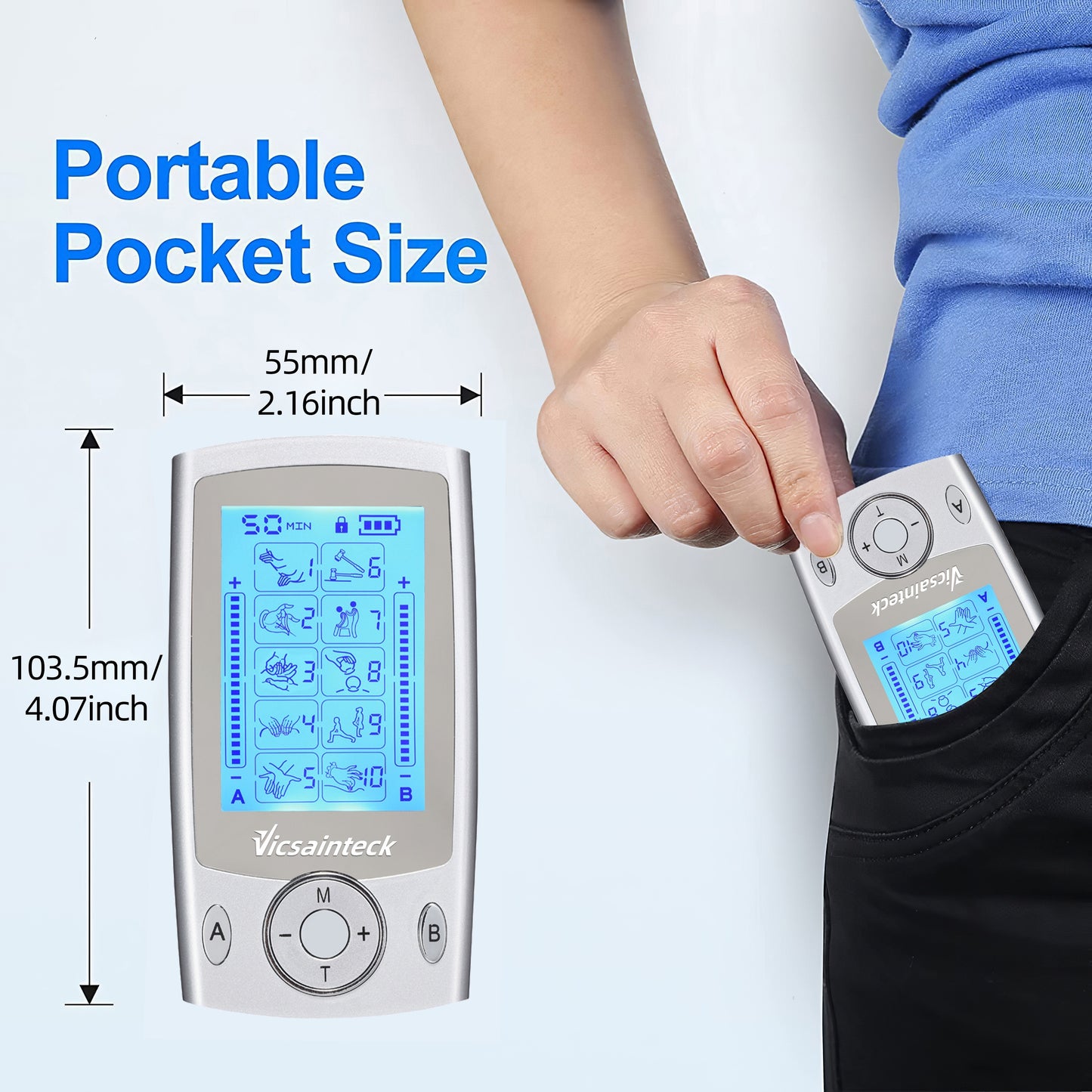 1pc Independent Dual Channel TENS Unit Muscle Stimulator Machine, With 10 Modes, Portable Rechargeable 20 Levels Of Intensity TENS Machine, With 4pcs 2\