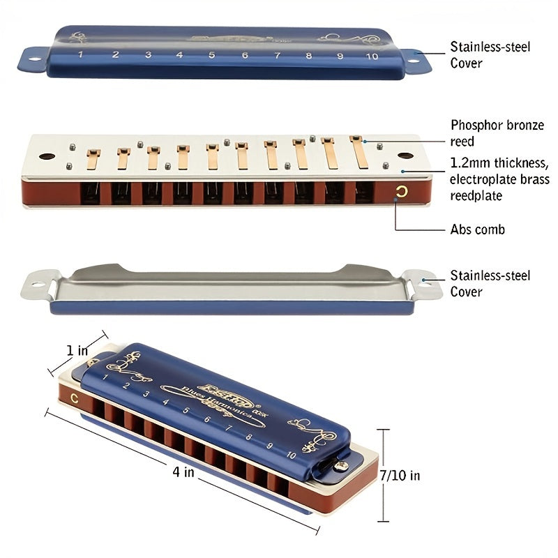 East Top Harmonica: 10 Holes, 20 Tones, Key Of C - Perfect For Professionals, Beginners & Students!