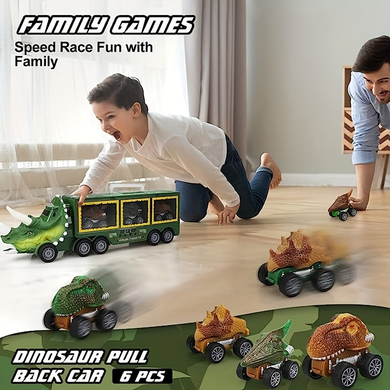 Dinosaur Toys 21pcs \ u002F Pack Dinosaur Truck com 6 carros de dinossauro retráteis e figuras de dinossauro, brinquedos para meninos e meninas, caminhão transportador de dinossauro presentes de Natal