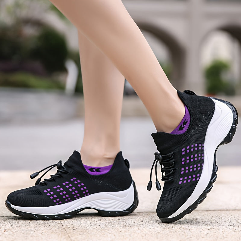 Women's Lightweight Knit Socks Shoes, Low Top Lace Up Breathable Casual Shoes, Women's Fashion Sport Footwear