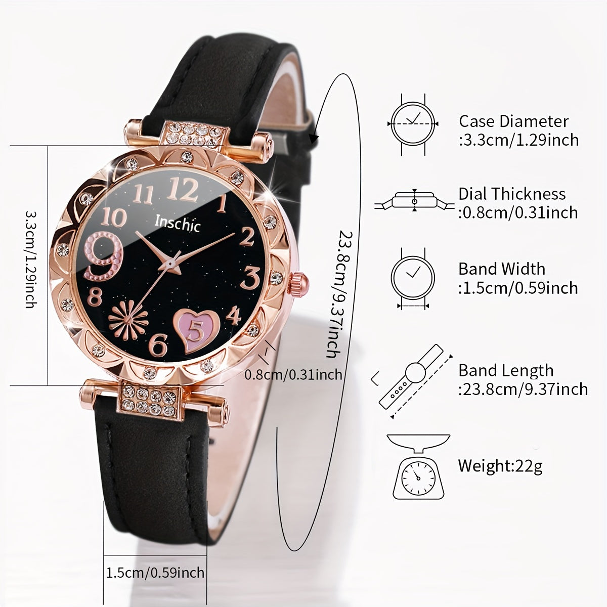 6pcs\u002Fset Women's Watch Cute Heart Firework Quartz Watch Elegant Rhinestone Analog Wrist Watch & Bracelets, Gift For Mom Her