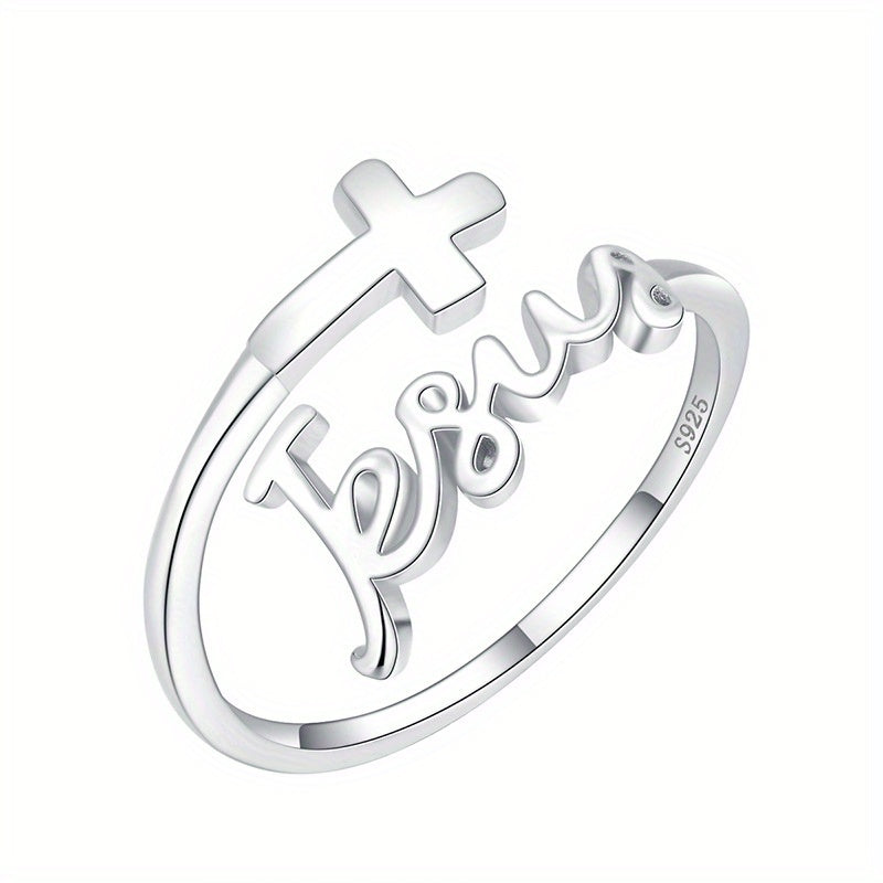 925 Sterling Silver Ring Trendy Cross Plus 'jesus' Design Adjustable Wrap Ring Match Daily Outfits Suitable For Men And Women (without Box)