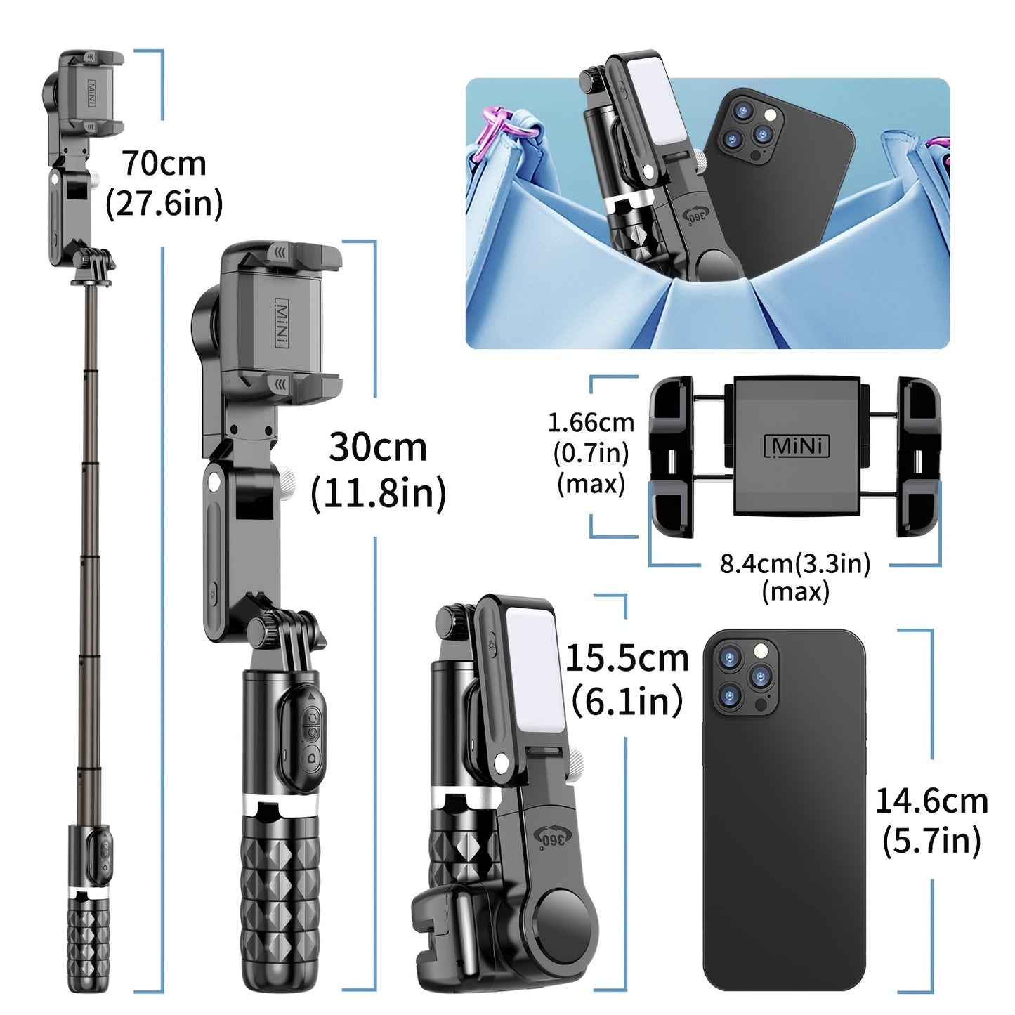 1pc New Phone Stabilizer Selfie Stick Panoramic Shooting Anti-Shake, Handheld Gimbal Stabilizer Live Fill Light Selfie Stick, Compatible With IPhone 14\u002F13\u002F12\u002F11 Pro\u002FXS Max\u002FXS\u002FXR\u002FX, Samsung And Smartphones