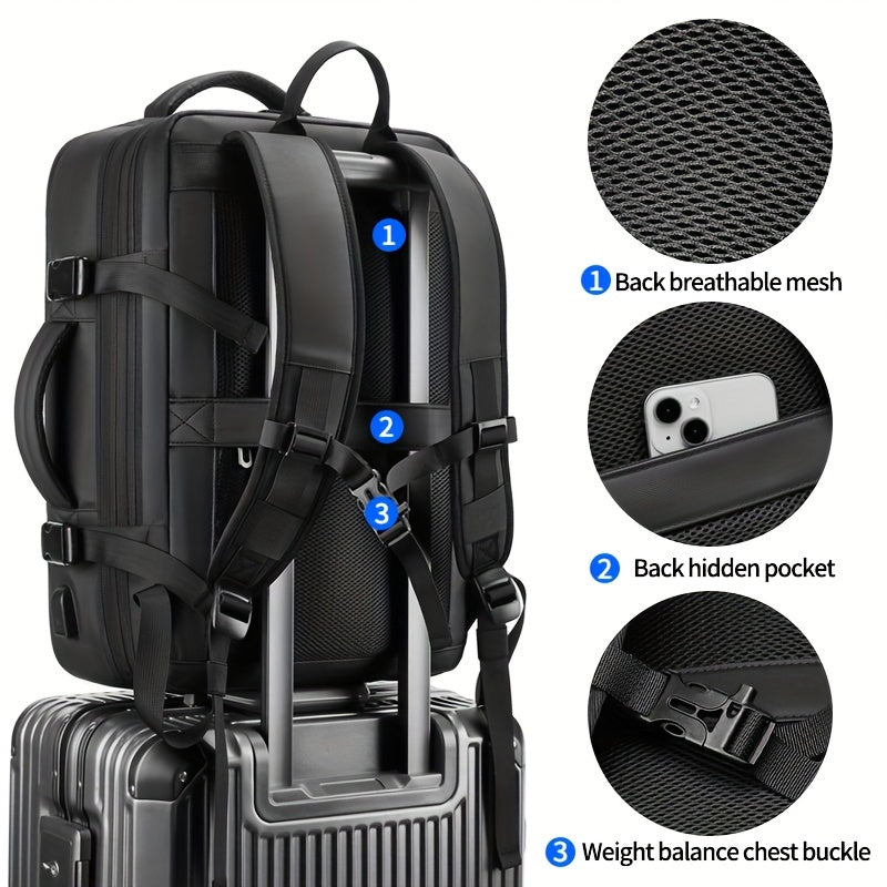 Expandable Travel Business Laptop Men's Backpack, Large Capacity Waterproof With External USB Charging Port Commuter Backpack