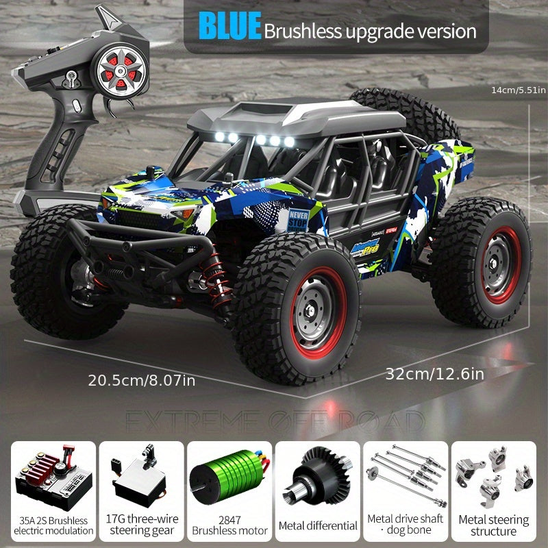 1:16 High-Speed Brushless Off-Road Vehicle: 4WD Sports Car With Metal CVD Front Drive Shaft, Metal Rear Dog Bone, Metal Wheel Cup,  Metal Front And Rear Arm Code, Metal Drive Shaft, And LED Light