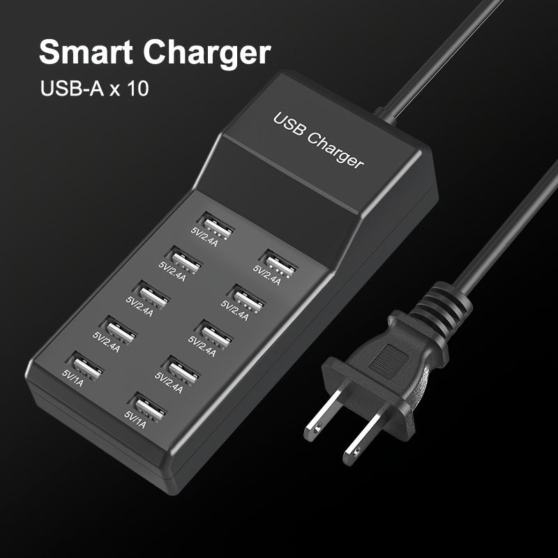 Chargeur mural USB 10 ports: bloc de charge plusieurs appareils simultanément avec adaptateur universel!