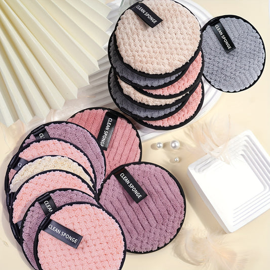 15Pcs Makeup Remover Pads Dual Sided Reusable Rounds Soft Facial Cleaning Puffs Towels Washable Make Up Removing Cloth Microfiber Pads Beauty Care Tool