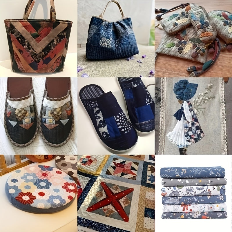 6 peças de tecido com padrão floral e folha Fat Quarter, tecido cinza e azul escuro para costura de patchwork DIY, pano de boneca e pano de bolsa artesanal, 19,69 * 15,75 polegadas