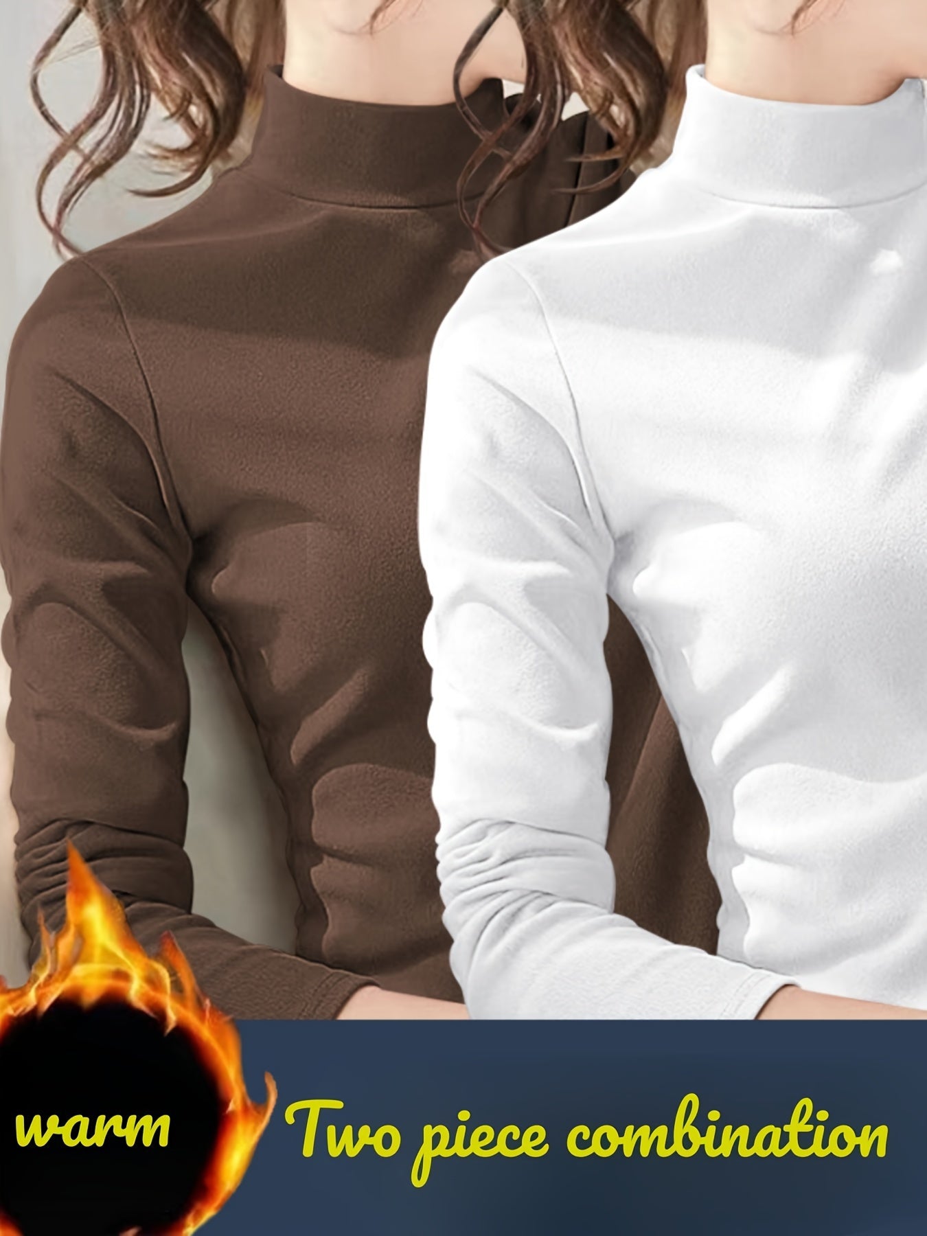 2pcs Mock Neck Thermal Underwear, Soft & Comfortable Long Sleeve Base Top, Women's Lingerie & Sleepwear