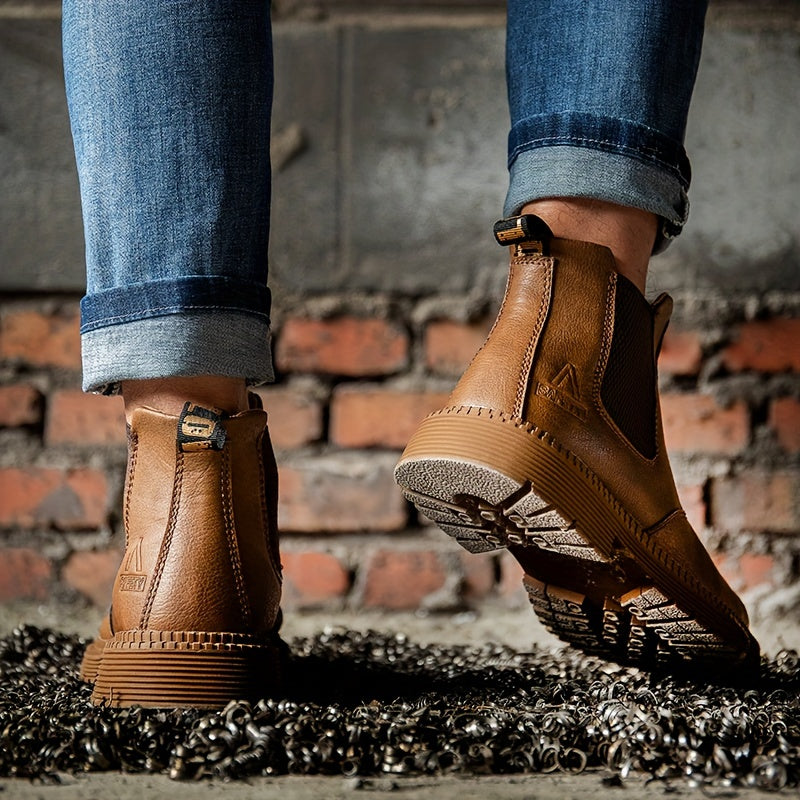 Botas de trabajo Chelsea para hombres, botas casuales antichoque con punta de acero para actividades al aire libre