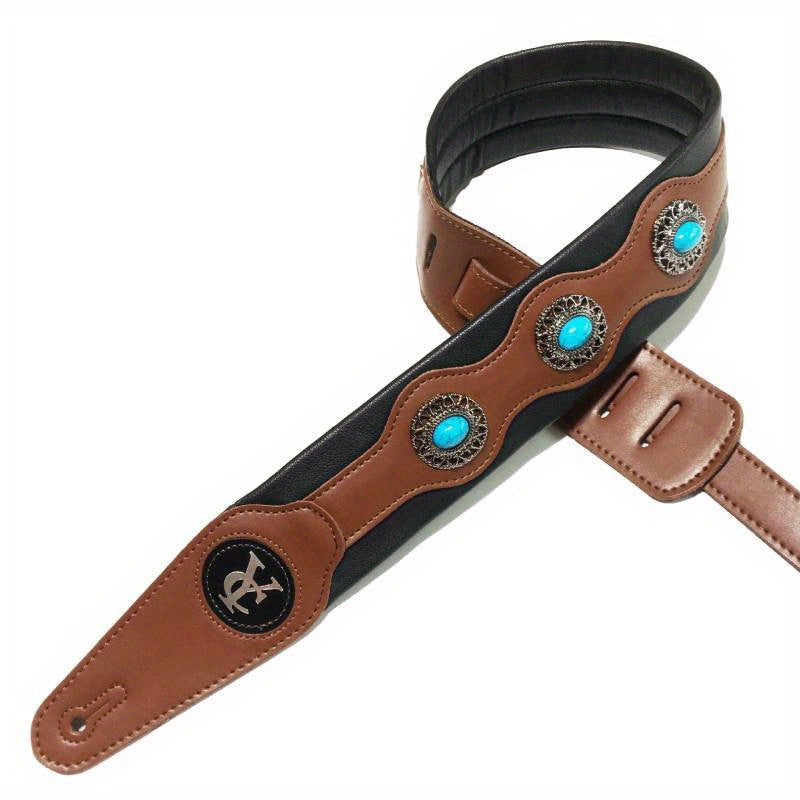 Super Soft PU Leather Guitar Strap - Adjustable for Acoustic, Electric, Folk, and Bass Guitars - Classical Ballad Bead Ethnic Style - Comfortable and Durable