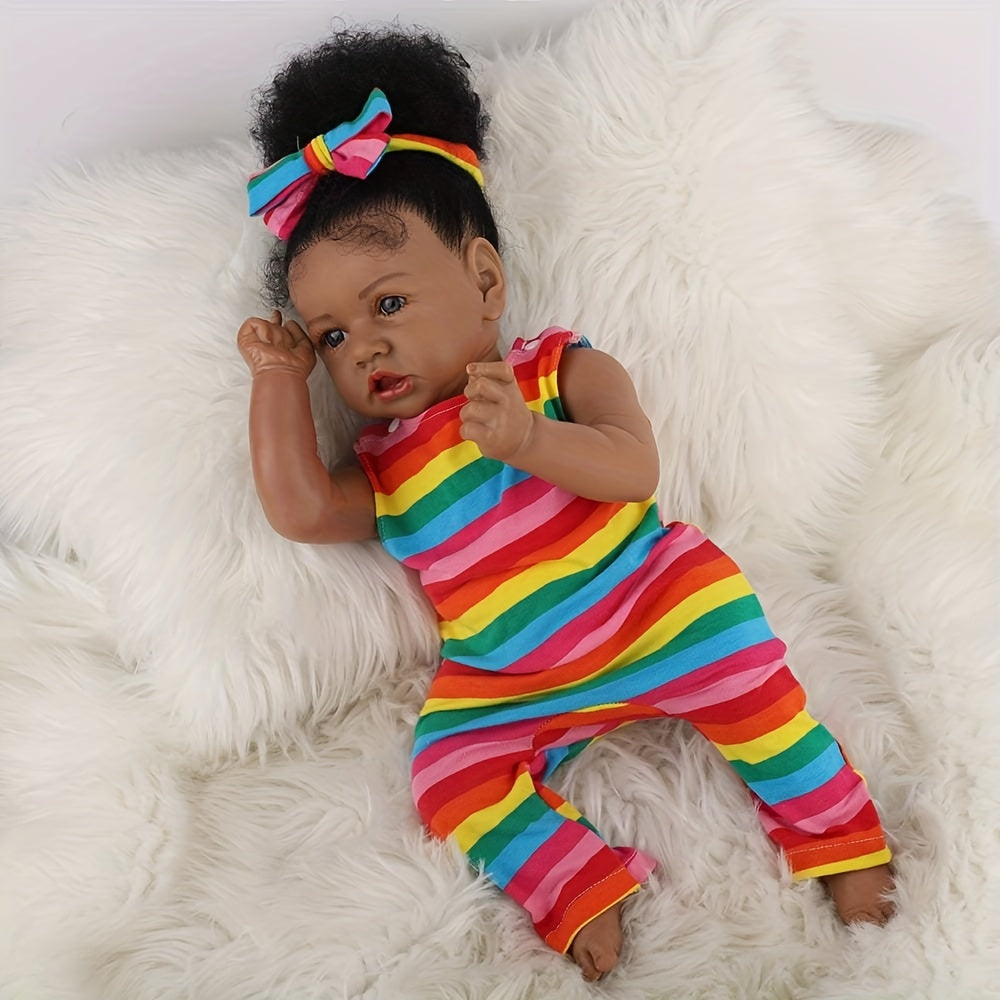 Renacer Baby Dolls Afroamericano Silicona Extremidades Realista Baby Doll Con Cuerpo Suave Regalo de Cumpleaños, Navidad \ u002FHalloween \ u002FThanksgiving Regalo