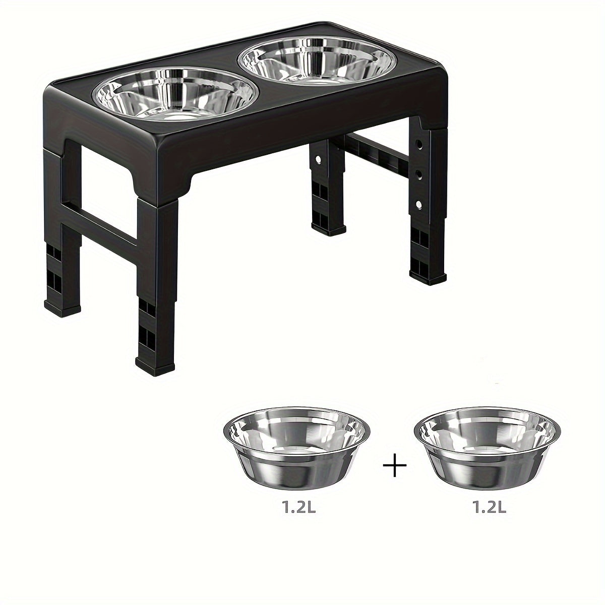 Multi Heights Folding Feeder, Raised Dog & Cat Bowls - Adjustable Heights & Stainless Steel - Perfect for Small & Large Pets!