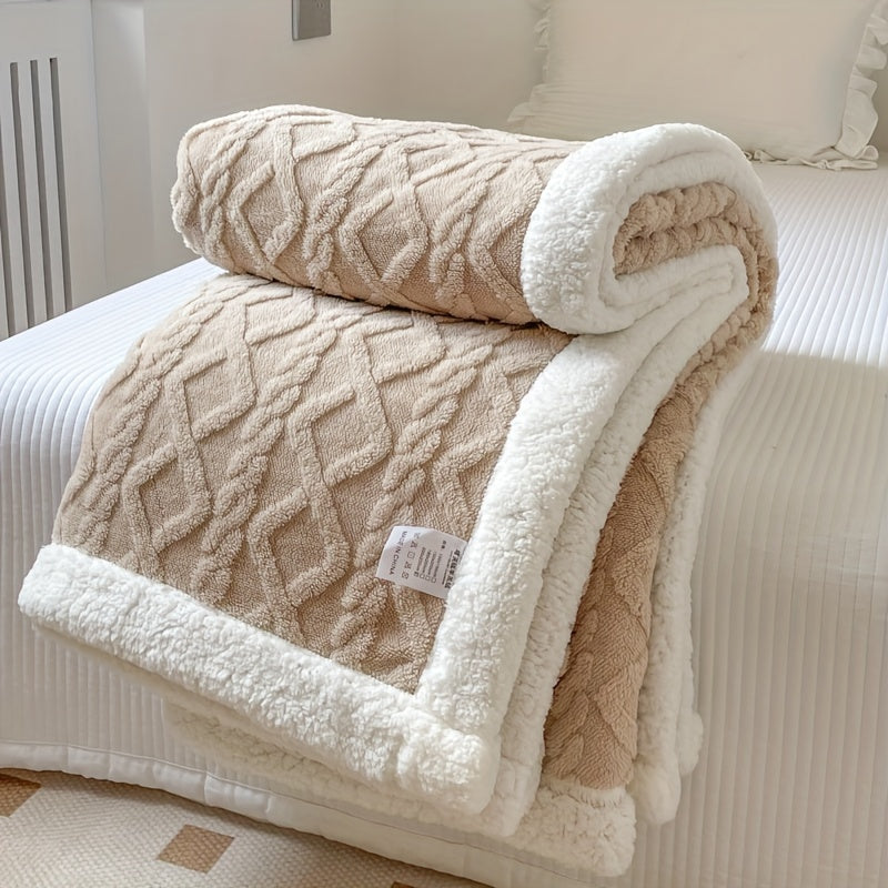 1pc Double-Sided Fleece Bed Blanket, Autumn And Winter Thickened Sofa Blanket, Air Conditioning Blanket, Suitable For All Seasons