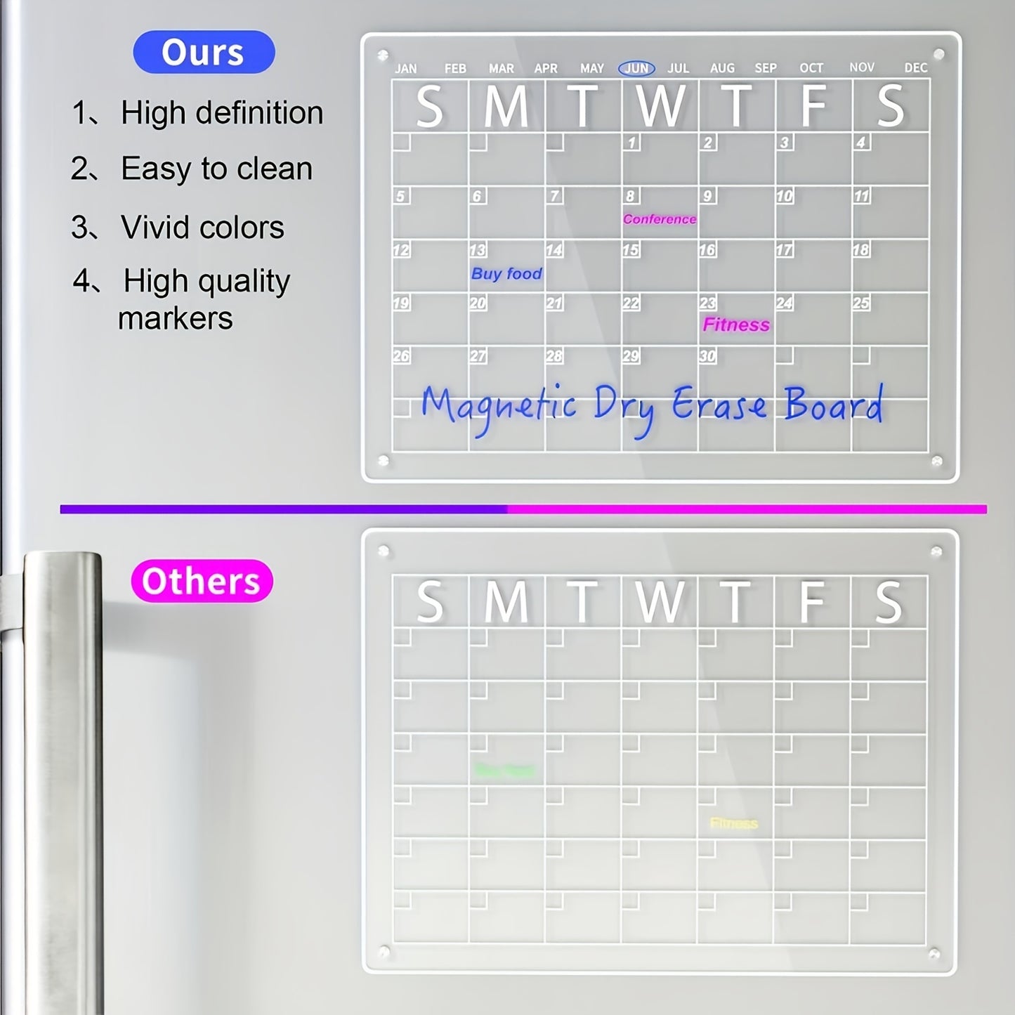 1pc Acrylic Magnetic Dry Erase Board Calendar For Fridge, 16\