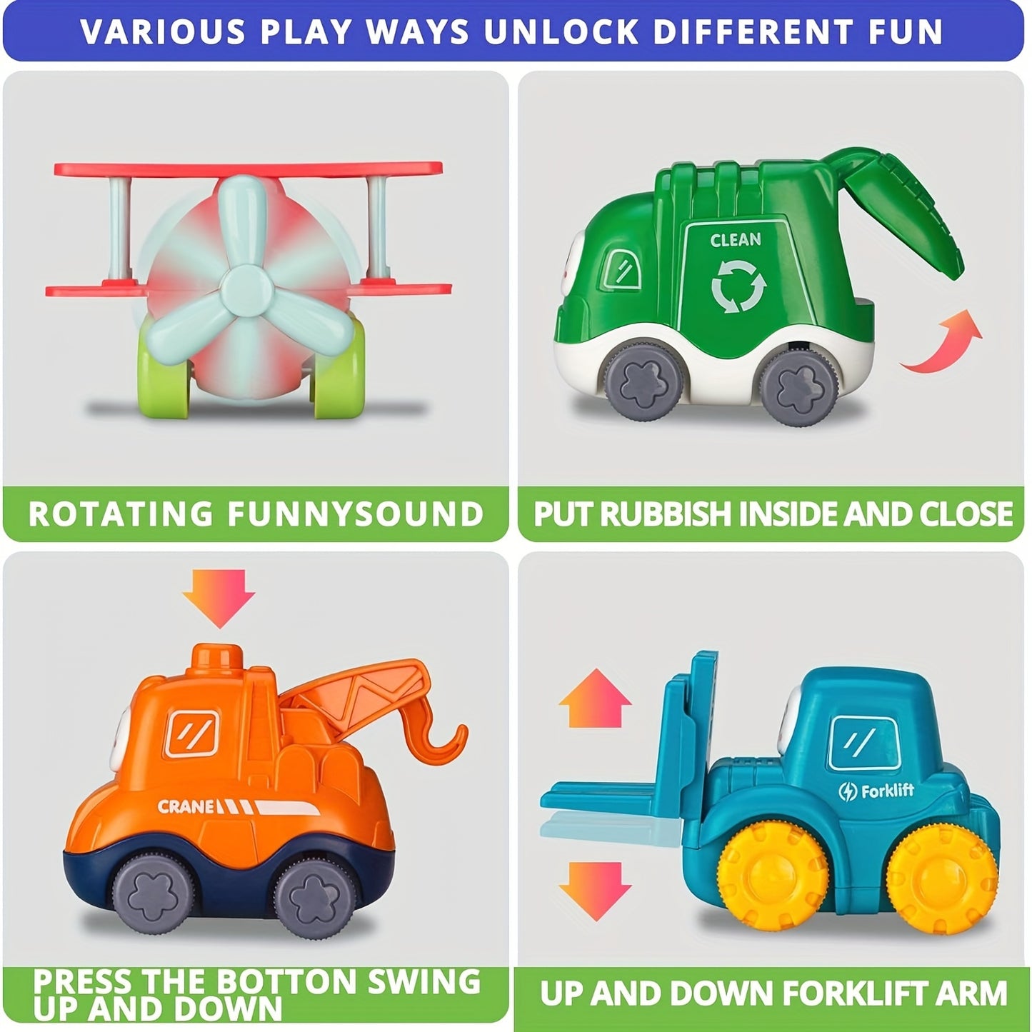 A Set Of 6 Inertia-powered Toy Cars With Trailer And City Map Storage Mat