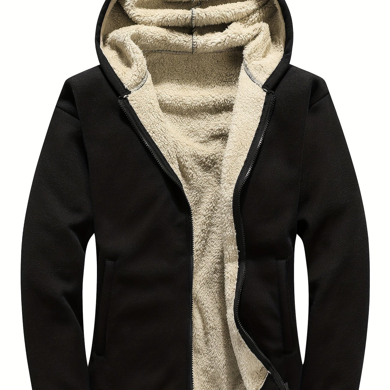 Plus Size Men's Casual Zip Up Fleece Hoodies, Long Sleeve Hooded Sweatshirt Jacket Coats