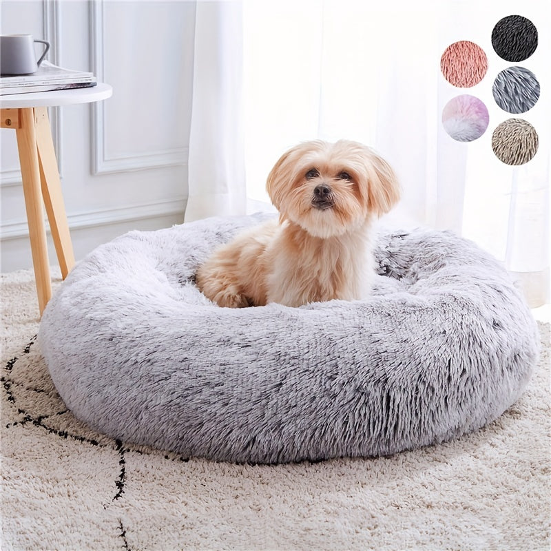 Calming Dog & Cat Bed, Anti-Anxiety Donut Cuddler Warming Cozy Soft Round Bed, Fluffy Faux Fur Plush Cushion Bed For Small Medium And Large Dogs And Cats (16\