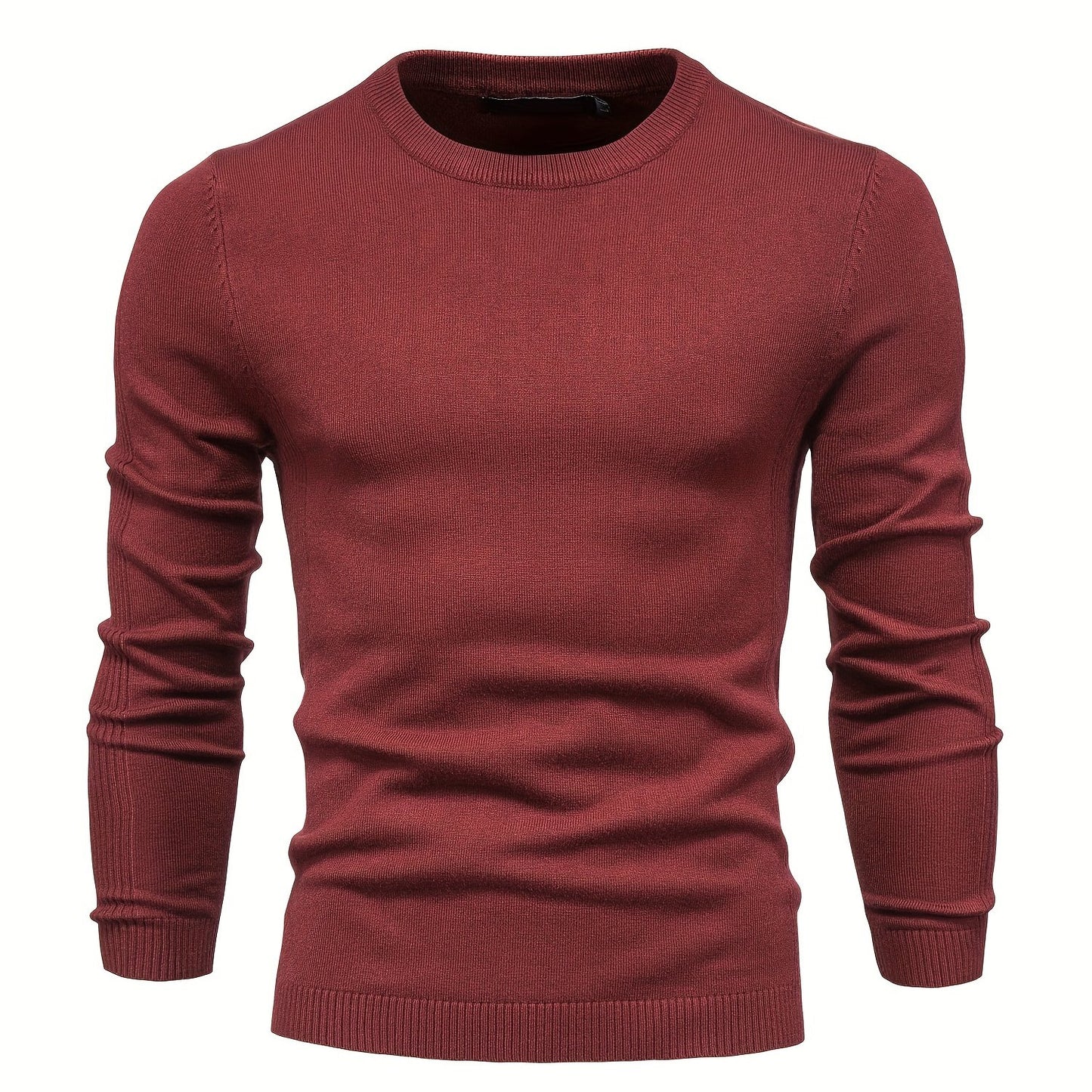 Herren einfarbiger Strick pullover mit Rundhals ausschnitt, schlank