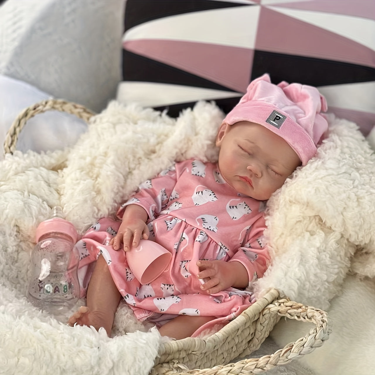 17.72inch Sleeping Girl Silicone Reborn Dolls Full Body Soft Solid Silicone Bebe Reborn Doll Artist Painting Baby Dolls For Family's Gift Corpo De Silicone Inteiro Muñeca