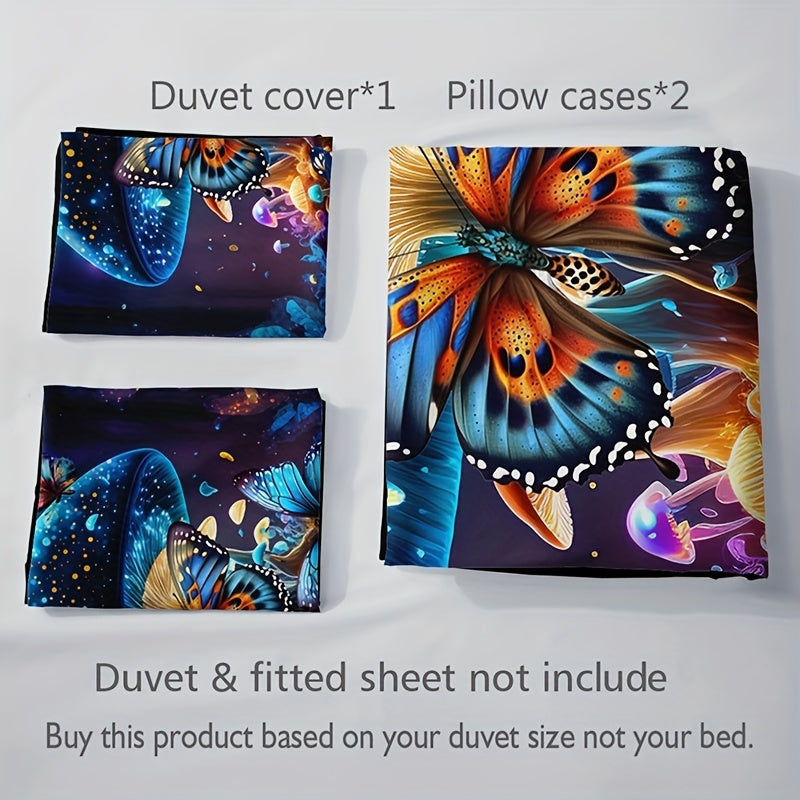 3pcs Duvet Cover Set, Fashion Classic Popular Butterfly Flower Digital Print Bedding Set, Soft Comfortable Duvet Cover, For Bedroom, Guest Room (1*Duvet Cover + 2*Pillowcase, Without Core And Quilt)