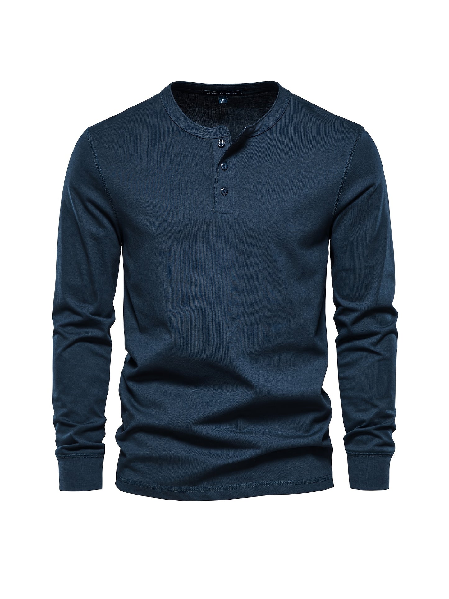 Men's Henley Collar Long Sleeve Cotton T Shirt