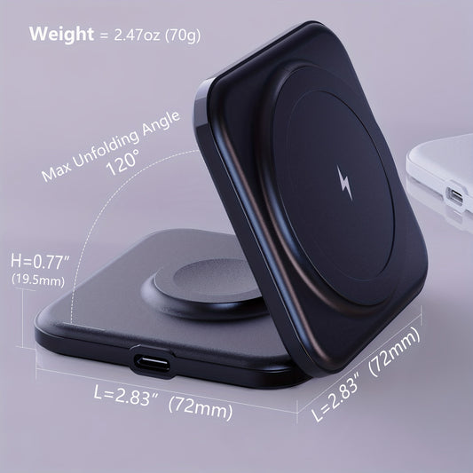 2 In 1 Fast Wireless Charger Stand, 15W QI Magsafe Foldable Charging Station With Type-C Cable For IPhone for iWatch Airpod