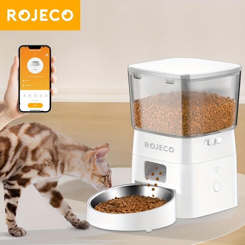 ROJECO Automatic Cat Feeder, 2L\u002F68oz WiFi Automatic Cat Food Dispenser With App Control, Timed Cat Feeder With Stainless Steel Bowl & Dual Power Supply, 1-6 Meals, No Adapter Included