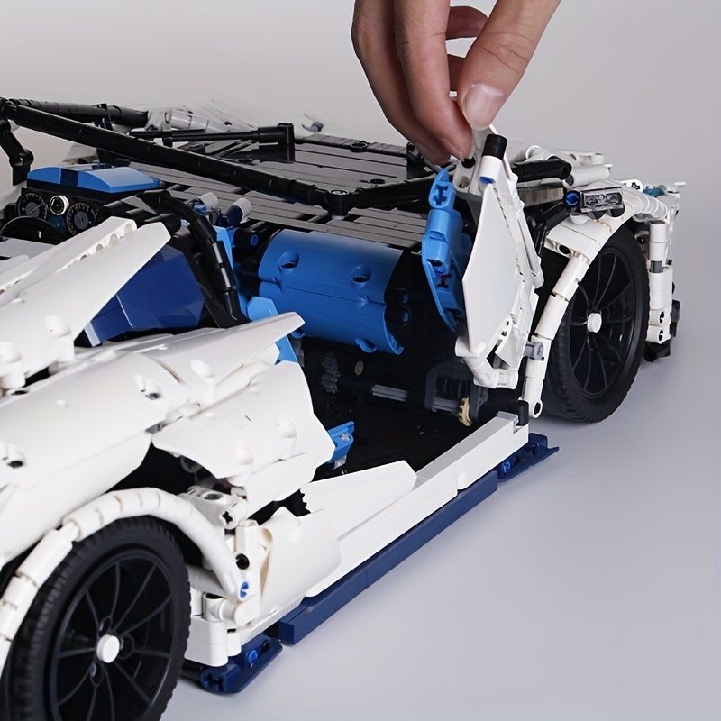 (3712PCS) Blocos de construção de carros de corrida brancos de alta tecnologia, modelo de carro de corrida esportivo, tijolos de montagem de veículos